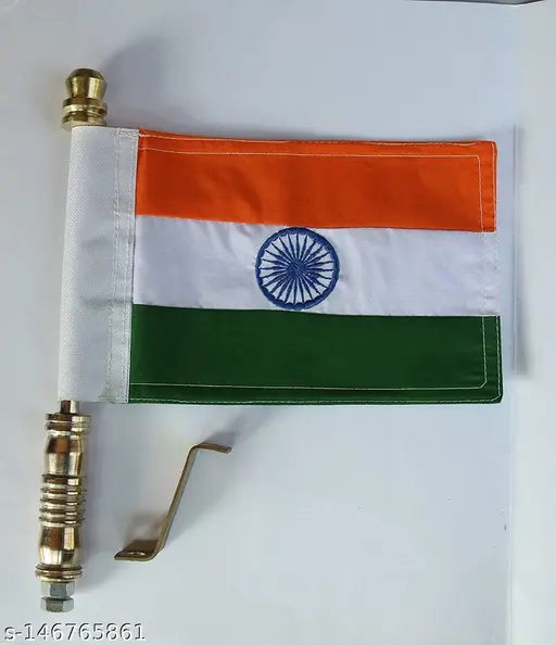 Fieryfrost Indian National Flag, 100% cotton for car bonnet, golden metal rod, universal fit