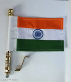 Fieryfrost Indian National Flag, 100% cotton for car bonnet, golden metal rod, universal fit