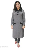 Grey women's coat, black lining, long length