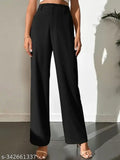 Black high-waisted trousers, possibly cotton, with a straight cut design