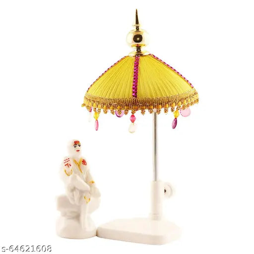 Marble & polyresin Sai Baba idol with Chatri stand, premium office or car decor, 3.5" x 8" x 6". Divine statue emanating grace and positivity