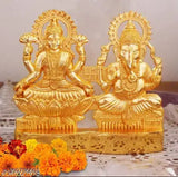 Metal Ganesh-Lakshmi statue for Diwali decoration, 7cmx11cm, elegant brass Indian God set