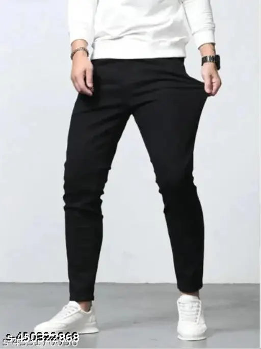 Stretchable denim jeans for men - solid navy blue, durable quality from Shri Radhe Enterprises
