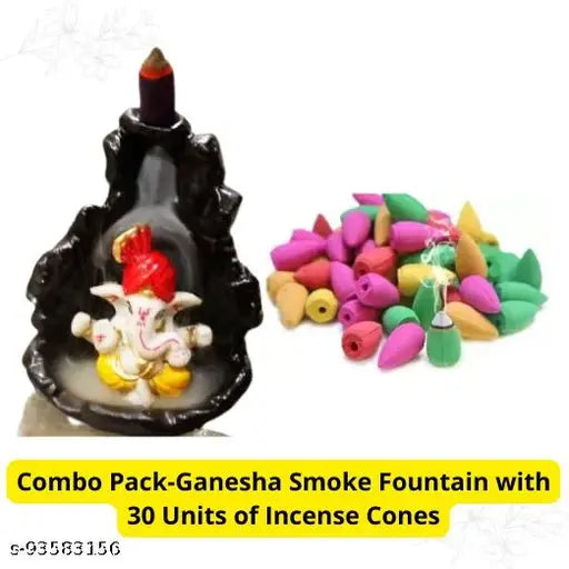 Poly resin, Indian-made Pagadi Ganesh idol with 30 backflow incense cones, 11x10x10cm