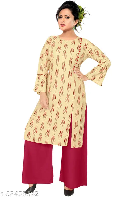 Rayon Dot Print Set Kurta with Palazzos, three-quarter sleeves, round neck, Luppi pattern, Premium Quality
