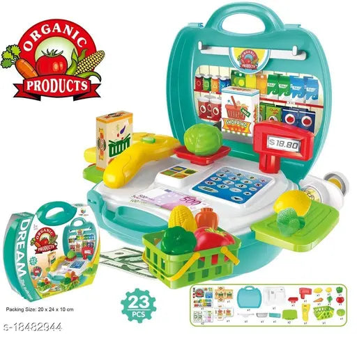 Fiber net supermarket suitcase set with cash register, 23 PCs for store equipment, India-made
