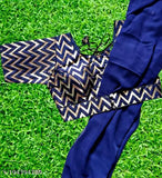 Blue Krishna fabric with intricate gold zigzag pattern, likely a dupatta for festive occasions