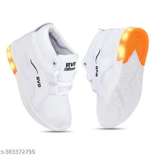 White, orange, and black children's led light school shoes