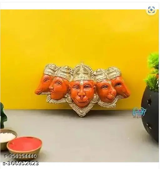 Ceramic Panchmukhi Hanuman Ji idol, exquisitely detailed, compact 7x4 inches, India origin