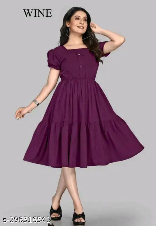 Wine rayon short sleeve pretty partywear dress, elegant womens fashion India