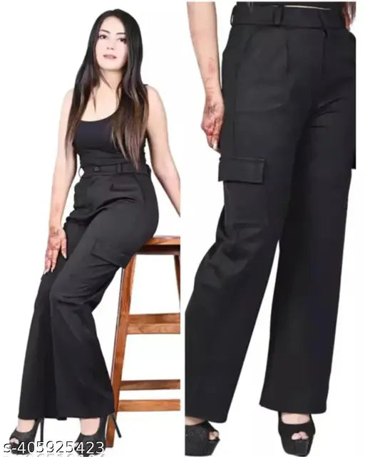 Name women premium cotton wide leg cargo pants relaxed fit insert pockets