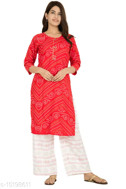 Rayon kurta and palazzo set, printed net three-quarter sleeves Indian clothing pack of 2 in M size
