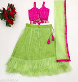 Fancy net chaniya choli with applique embellishments, Indian girls party wear
