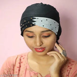 Black hijab cap with white headband, adorned with round and rectangular silver embellishments, likely pack of 2