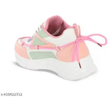 Pink synthetic sneakers with rubber soles, lace-up design for kids' casual wear