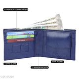 Blue artificial leather Wildauk Men's wallet, solid pattern with 3 card slots and 2 hidden pockets