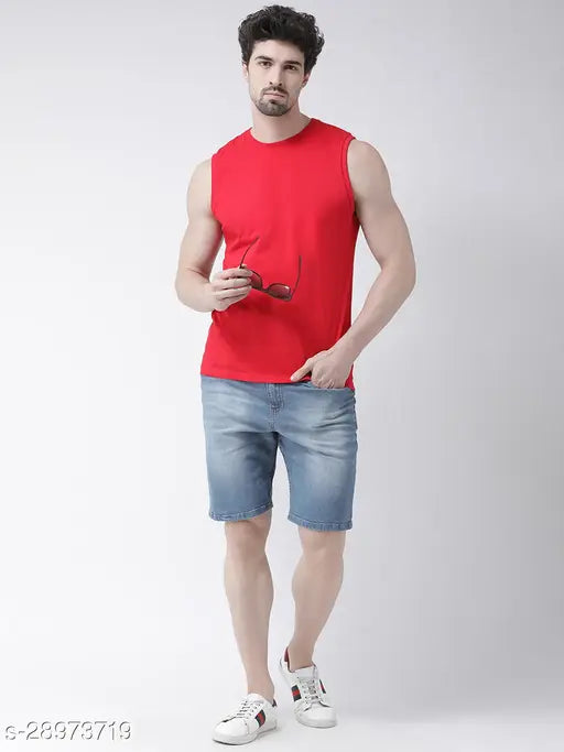 Red plain cotton Friskers men's sleeveless round neck t-shirt, breathable and comfortable for everyday wear