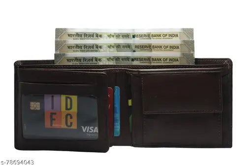 Leather fancy men's wallet, solid pattern, free size (11cm x 9cm), Indian-made accessory