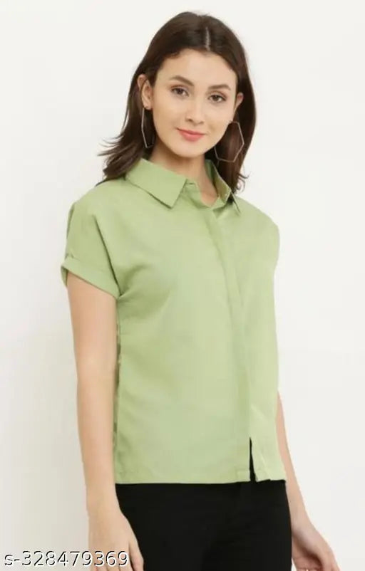 Light Green Crepe Fabric, Fit and Flare Regular Shirt - Casual Office Party Wear by LUCKY UNION