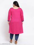 Plus-size pink rayon kurti with full sleeves, breathable & comfortable, suitable for all body types, Indian origin