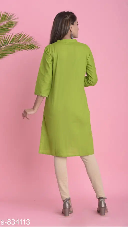 Green cotton kameez with embellished neckline