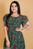 Georgette Valley flower digital printed kurti, short-sleeved A-line style for women, India origin