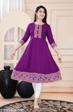 Purple rayon anarkali kameez with embroidered detailing