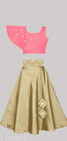Traditional cotton blend taffeta silk princess-style lehenga choli for girls (24 in waist, 24 in length), adorned with mirror work and embellishments