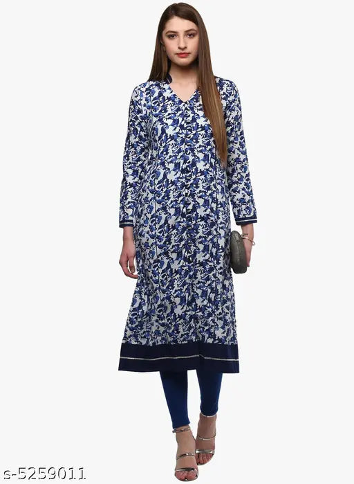 Abstract print cotton kurti, long sleeves, high slit design - Divena Women's Indian fashion in XS-9XL