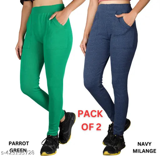 Cotton blend solid packt jeggings for women's yoga & workout, mid-waist design, elastic closure, breathable, soft, stretchy fabric