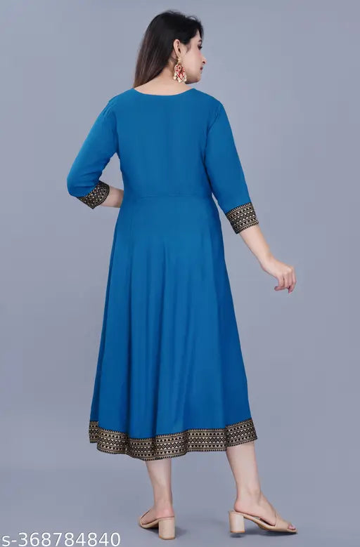 Blue embroidered anarkali kurta, women's dress