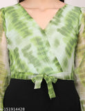 Georgette digital print jumpsuit for women, black and floral dyed/washed pattern, long sleeves, includes belt