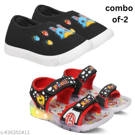 Combo of children's sandals, featuring a baby girl style and boy style with cute animal patterns in brown and black, suitable for 25-year-old kids