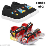 Combo of children's sandals, featuring a baby girl style and boy style with cute animal patterns in brown and black, suitable for 25-year-old kids