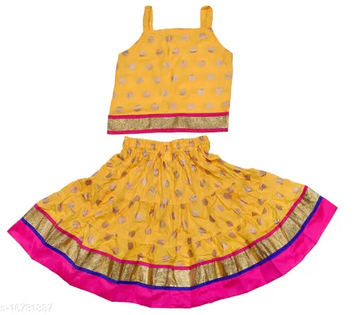 Polka dot rayon Lehenga and choli for baby girls, playful Indian traditional attire in vibrant prints