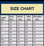 Black and white size chart for winter clothing, showing different styles of jackets and coats with bust measurement sizes from 32 to 46
