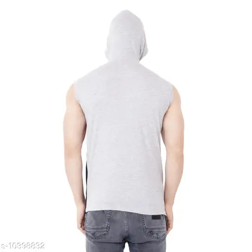 Multicolor cotton blend sleeveless hood t-shirt, colorblocked design for men and women, available in sizes S to XL