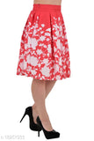 Red crepe pleated skirt, trendy knotted print for women & girls, India origin