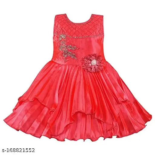 Red ruffle dress with silver embellishments, knee length