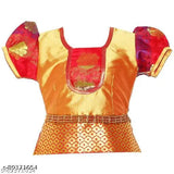 Cotton Silk kids' Madhura Pattu Pavadai with waist belt, floral stitch, suitable for festivals & parties. Made in India