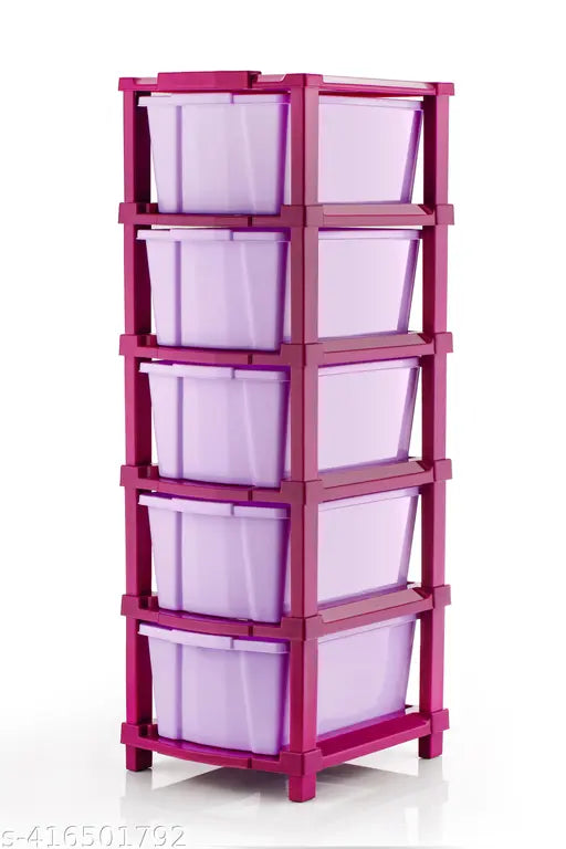 Magenta modular storage unit with 5 compartments