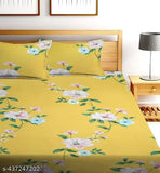 Floral print elastic fitted double bedsheet with 2 pillow covers (78x72x8 inches), premium quality, soft cotton, easy-to-maintain design. Ideal for summer and adult use