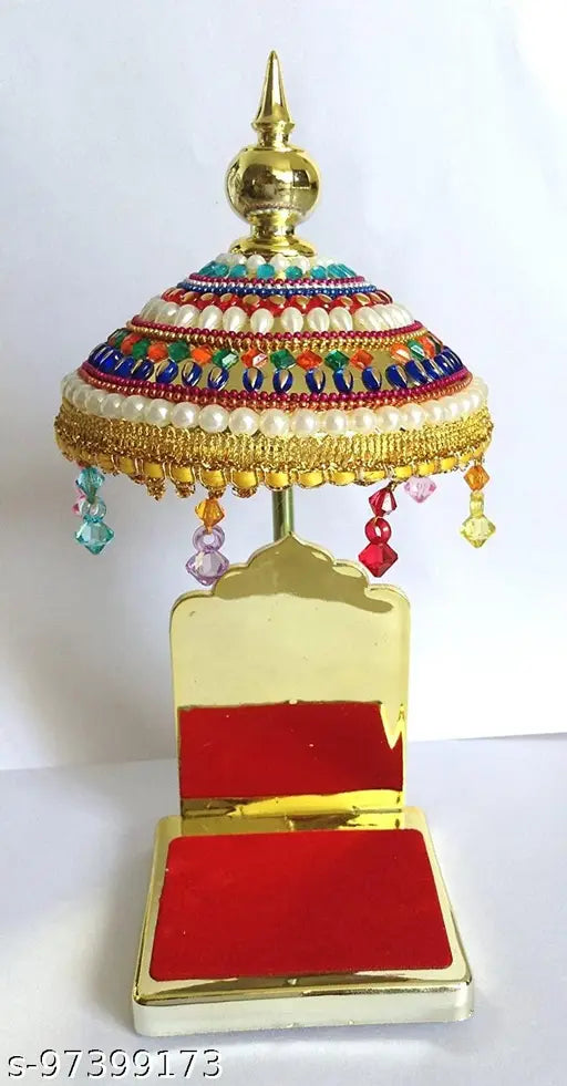 Metal Diamond Studded Umbrella for God Idols, Indian handicraft & artifact showpiece