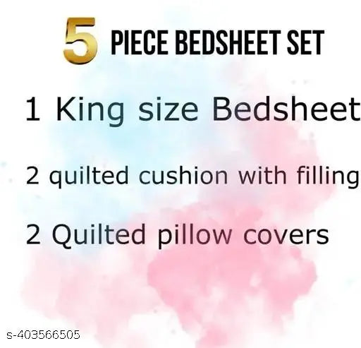 Voguish Classic Printed 5pc bedsheet set (1 King size Bedsheet + 2 Pillow Covers with Embroidery+ 2 Cushion Cover with Embroidery with filler) Heavy Quality