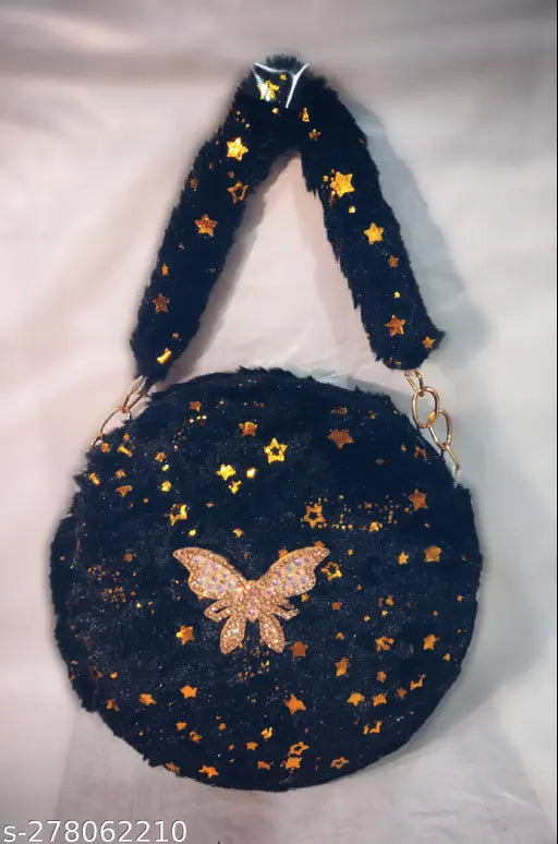 Multicolored sequined baby sling with gold butterfly charm