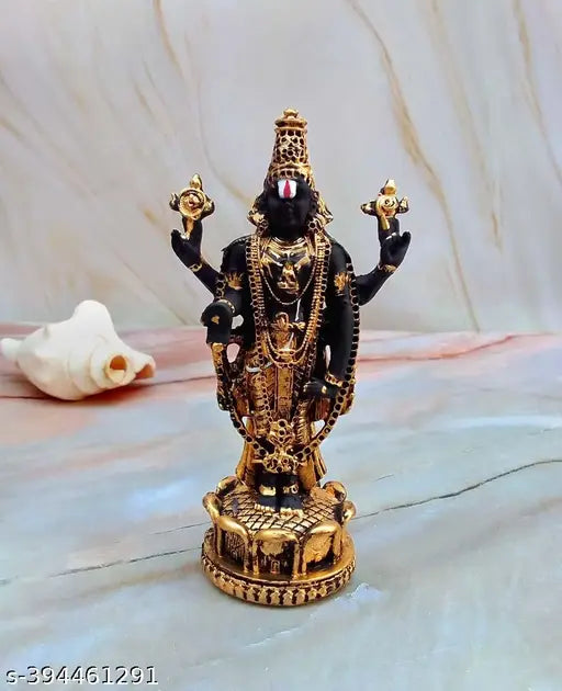Marble Balaji Vishnu Idol, premium quality Tirupati Balaji statue, dimensions: 15x7x5cm, durable clay material with multi-colored hue, suitable for Pooja Room or car dashboard
