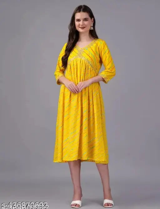 Yellow long-sleeve kameez with embroidered trim
