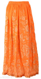 Long orange block print skirt, pure rayon fabric, traditional Indian design