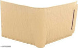 Beige PU leather men's casual wallet, 5 card slot. Stylish bi-fold design for daily use and traveling. New, high-quality wallet with multiple compartments, ideal for gifts. Made in India