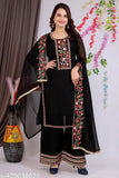 Black georgette lace kameez with dupatta set